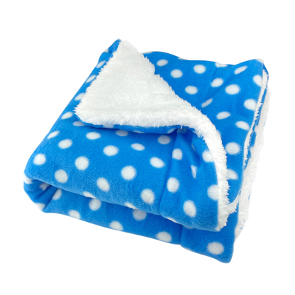 Blue with White Polka Dots Fleece Plush Dog Blanket