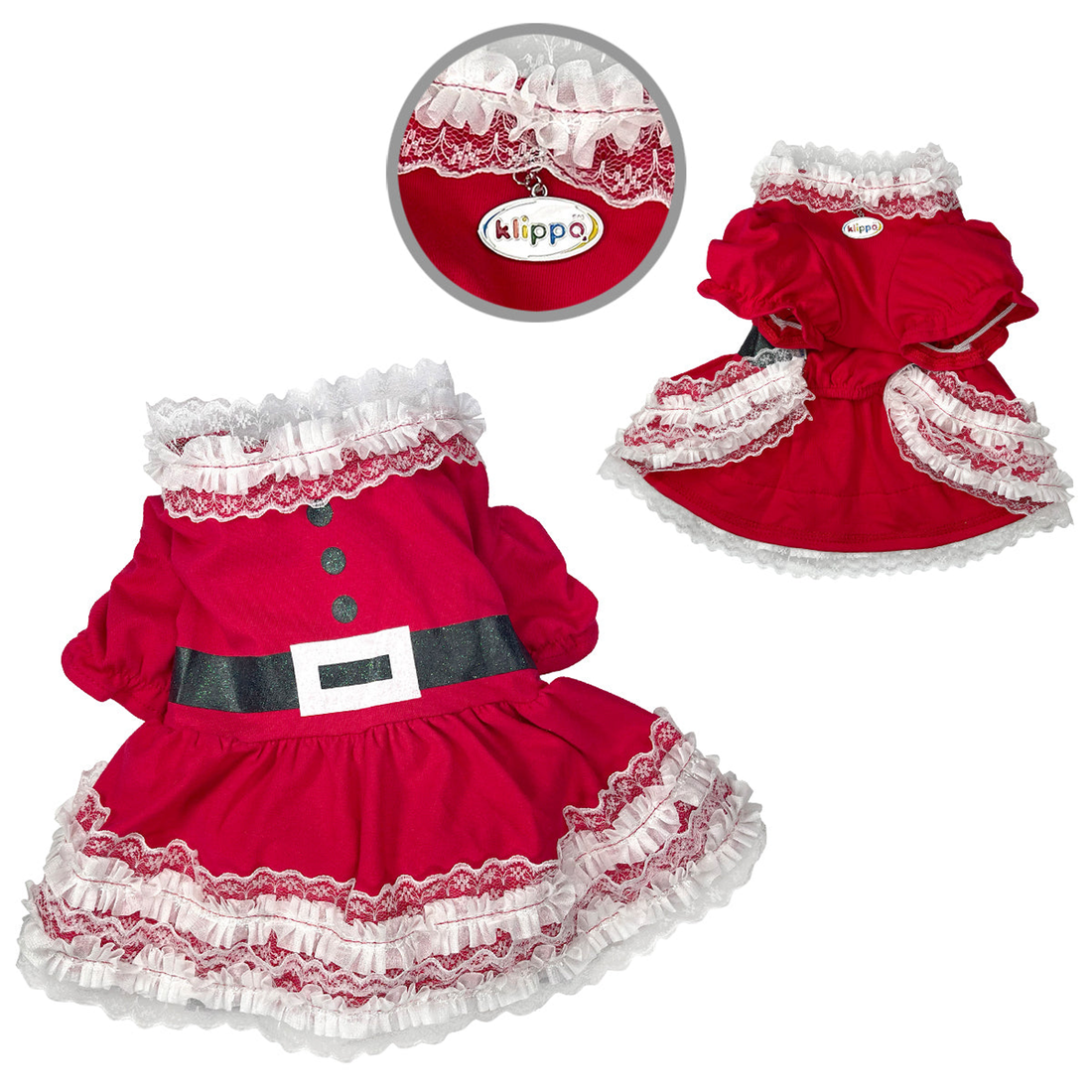 Lace Ruffles Puffy Sleeves Christmas Dog Dress