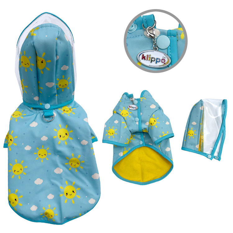 Clear View Happy Sunshine Dog Raincoat with Detachable Hood