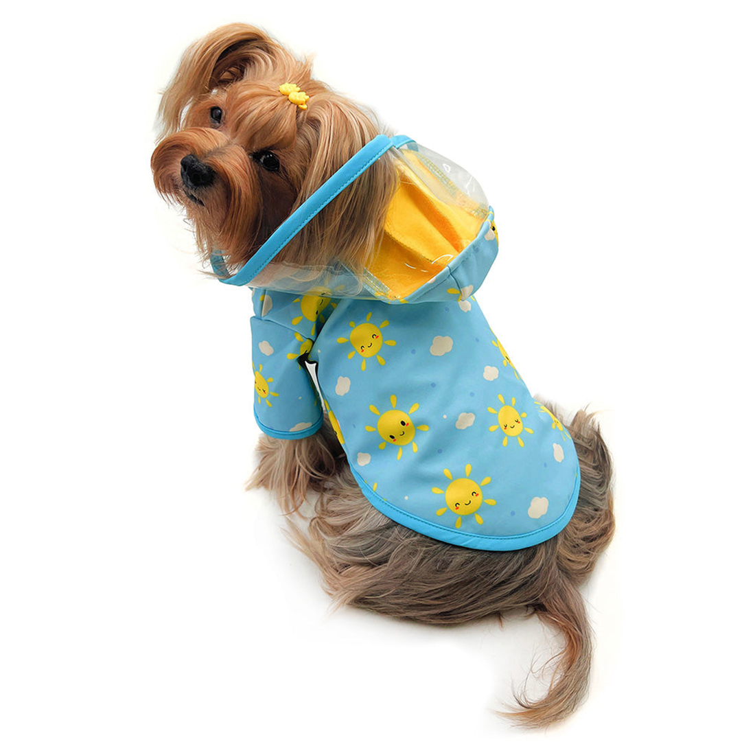 Clear View Happy Sunshine Dog Raincoat with Detachable Hood