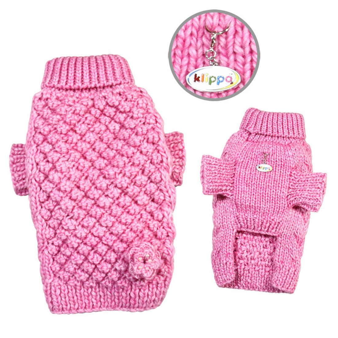 Pink Bobble Stitch Turtleneck Hand-Knitted Dog Sweater