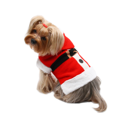 Santa Hooded Dog Sweater with Soft Fur Trims