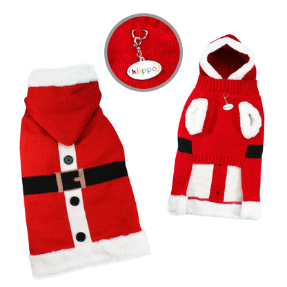 Santa Hooded Dog Sweater with Soft Fur Trims