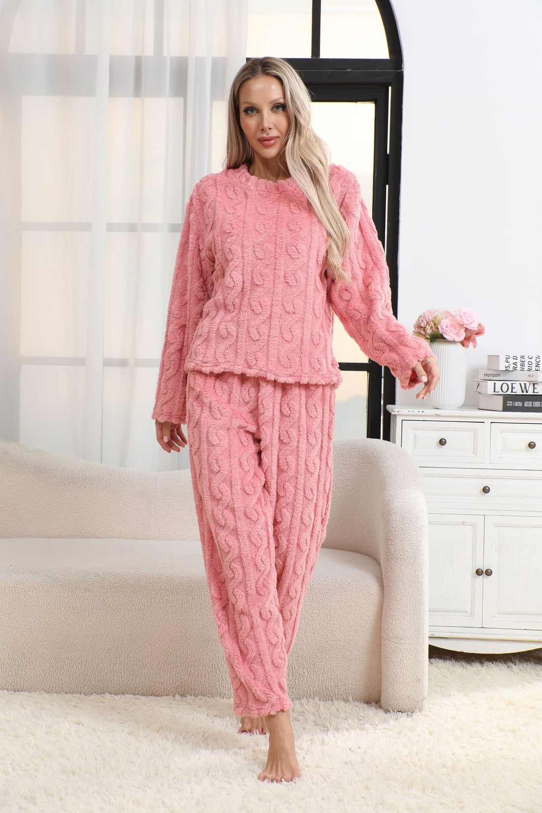 Casual Solid Ribbed Pajamas