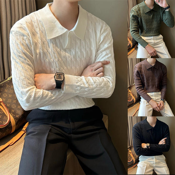 Mens Long Sleeve Polo Knit Sweater