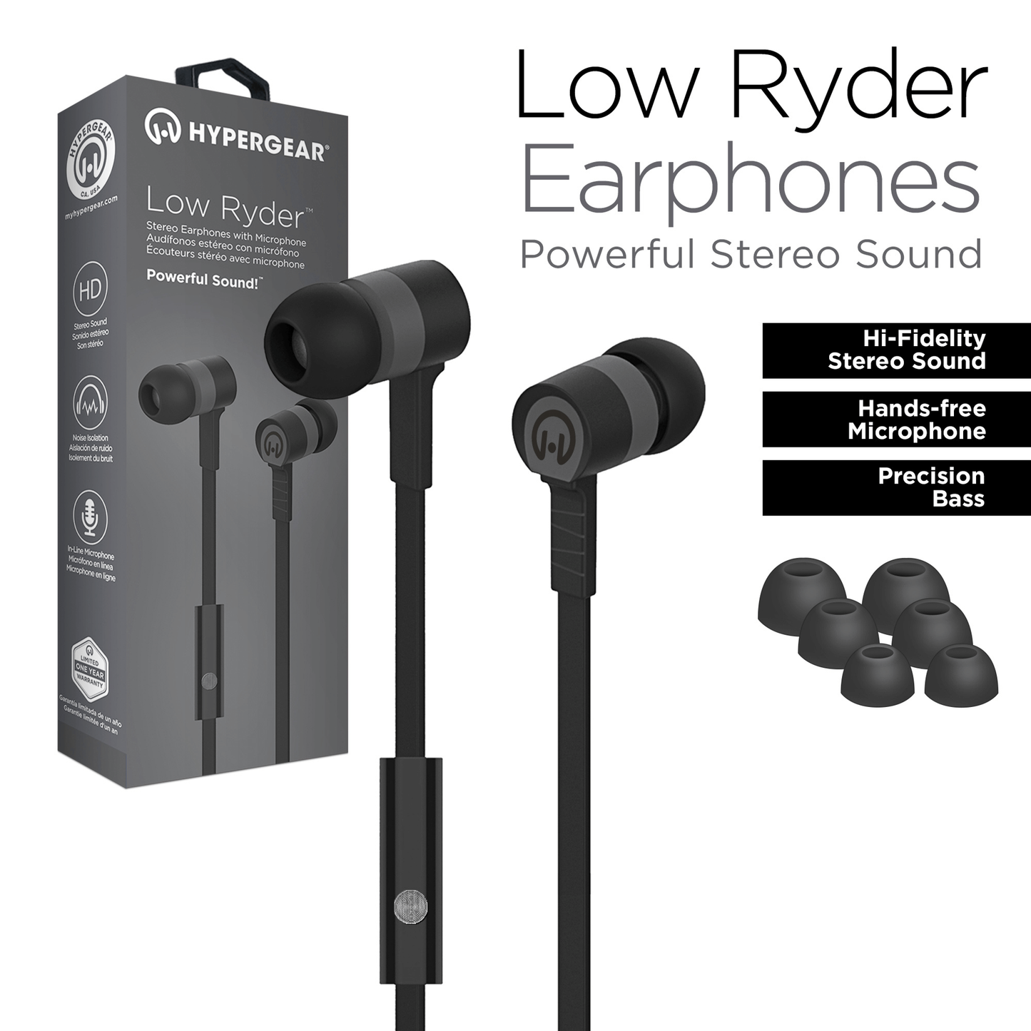 HyperGear Low Ryder Earphones - Black/Grey