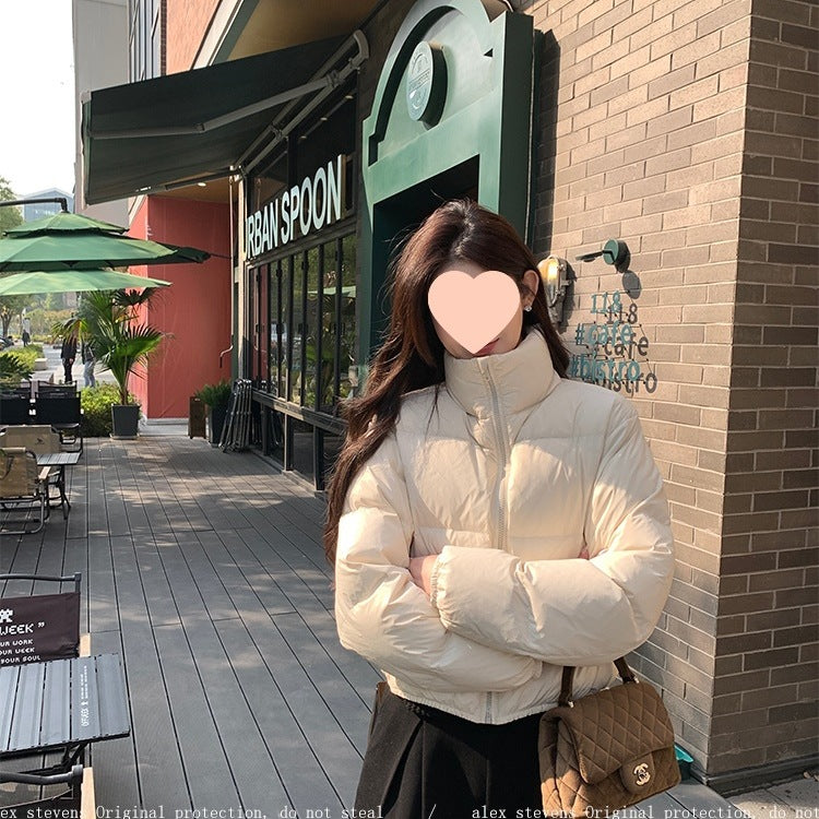 Womens Short Stand Collar Cotton Padded Jacket Wool Fur Fill