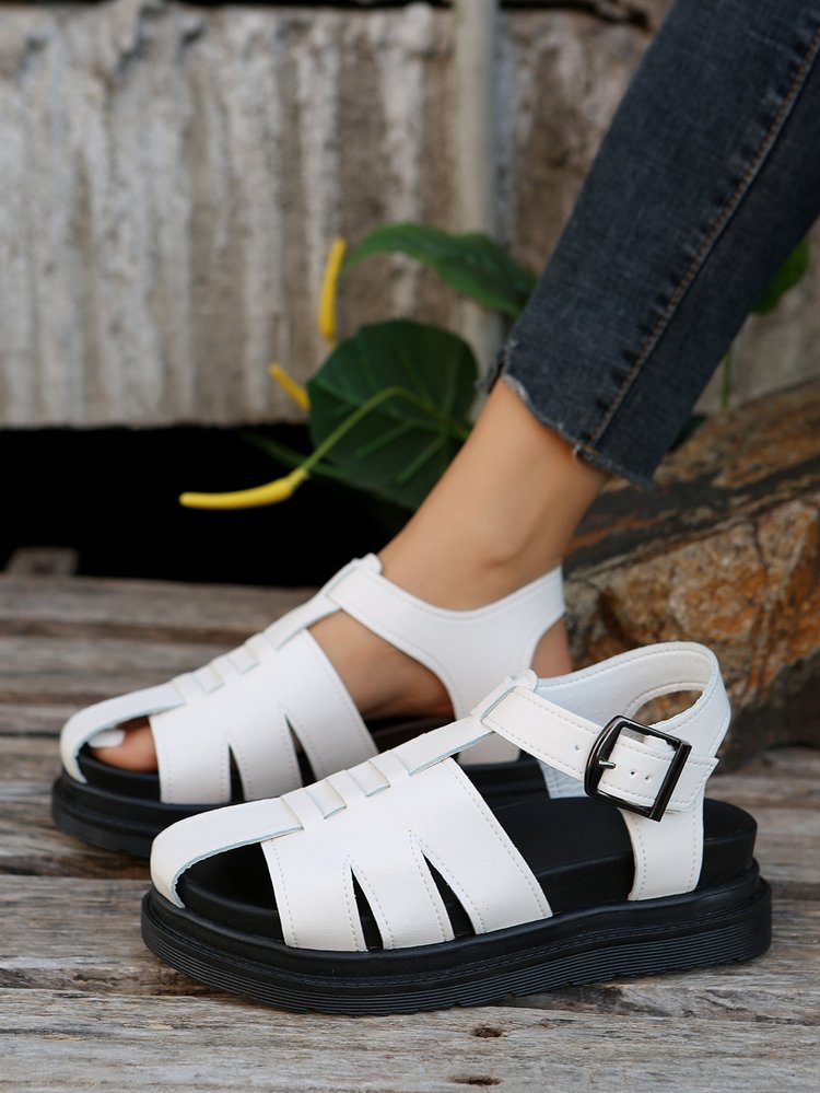 New Design Womens Flat Roman Sandals Thick Hollow Out Sandals