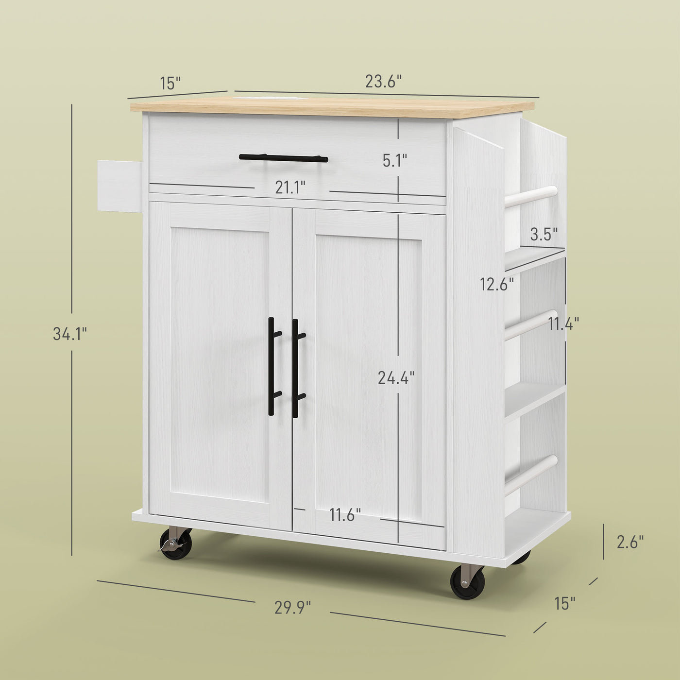 Kitchen island on wheels drawer open