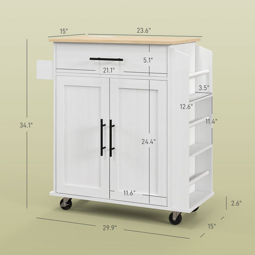 Kitchen island on wheels drawer open