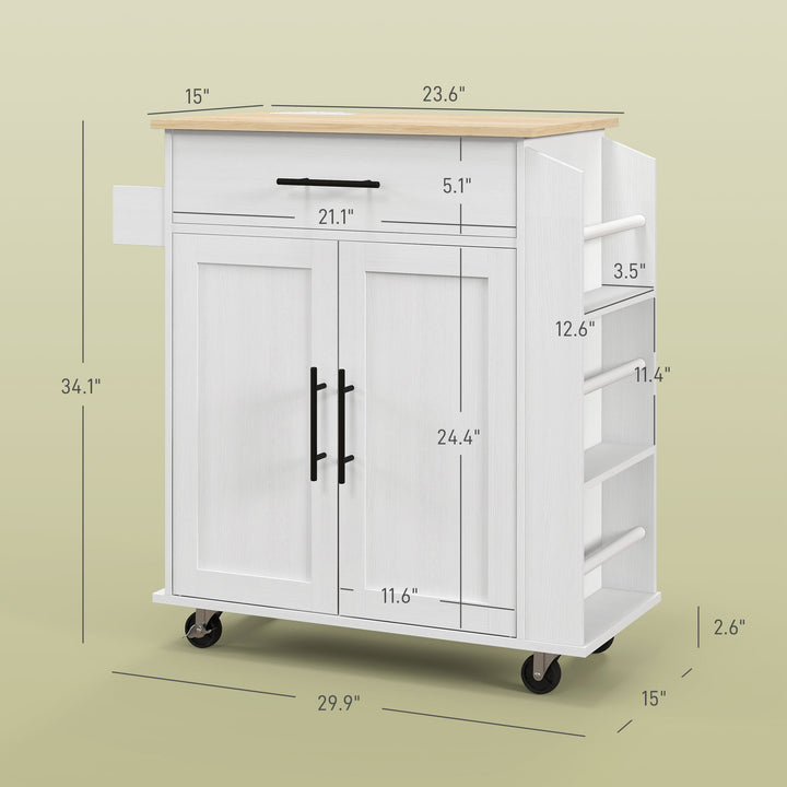 Kitchen island on wheels drawer open