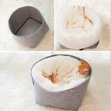 Cat curled up asleep in the center of the bed