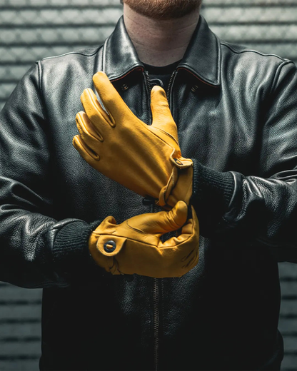 Ranch Men's Motorcycle Leather Gloves - Yellow