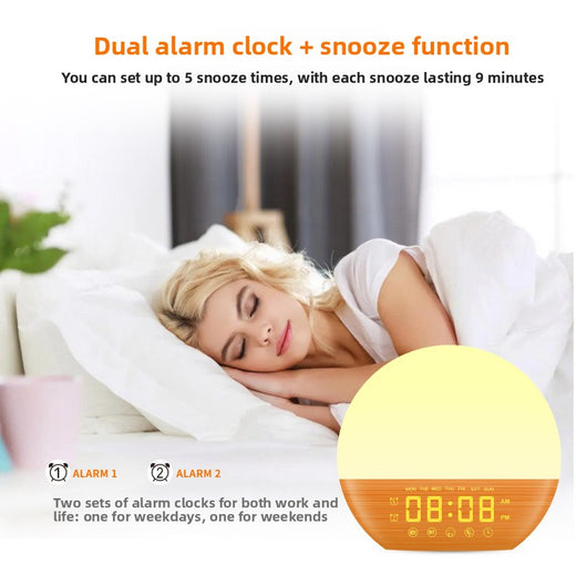 Wood Grain FM Radio Sunrise Wake Up Light Bluetooth Speaker Alarm Clock