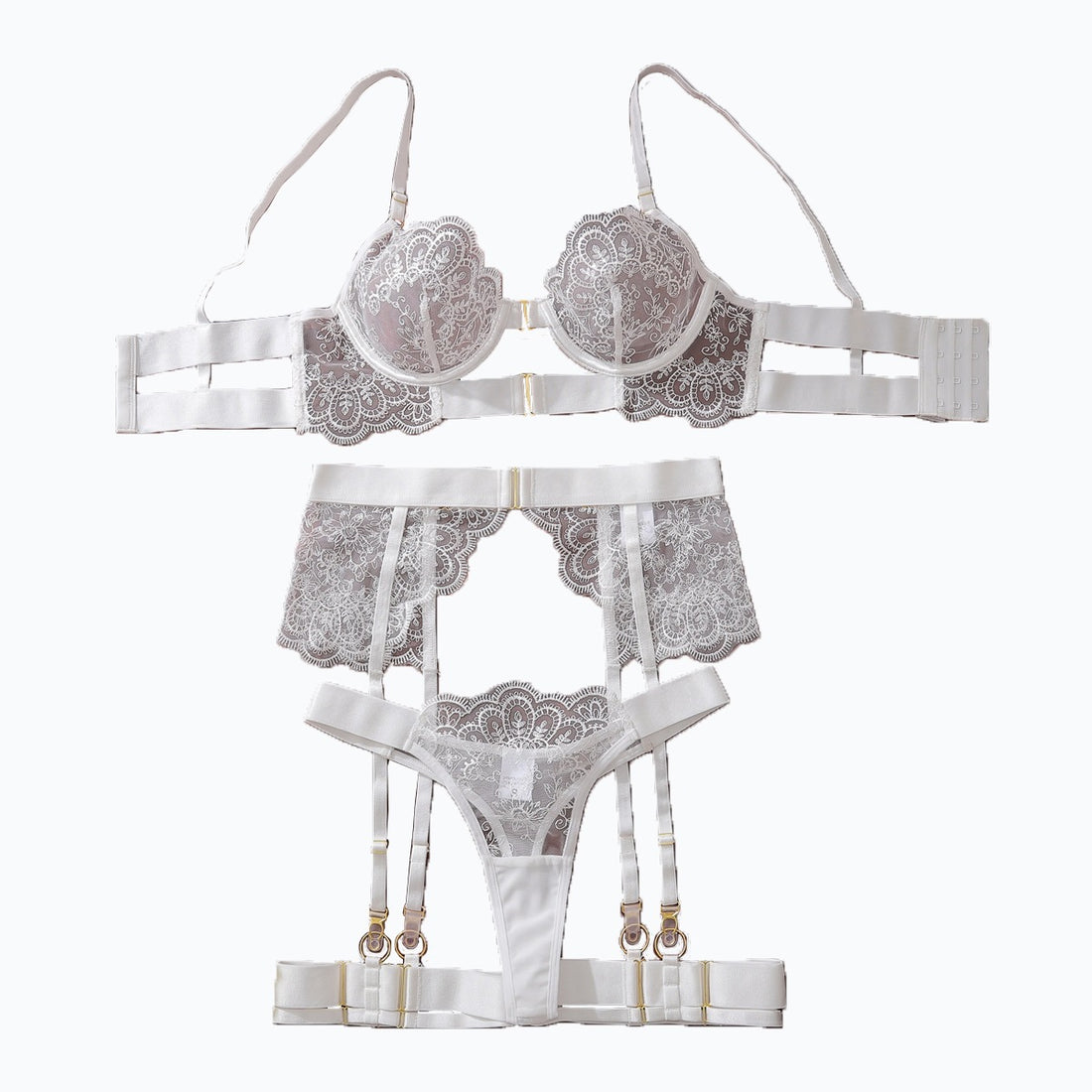 Embroidered Lace Garter Lingerie Set