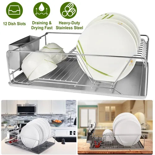 Stainless Steel Dish Drying Rack with Drainboard