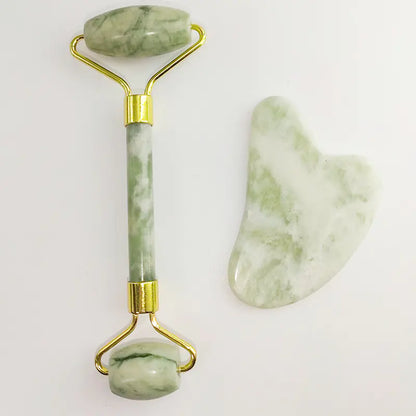 White Jade Roller & Gua Sha Set — Natural Jade Facial Massage Tools