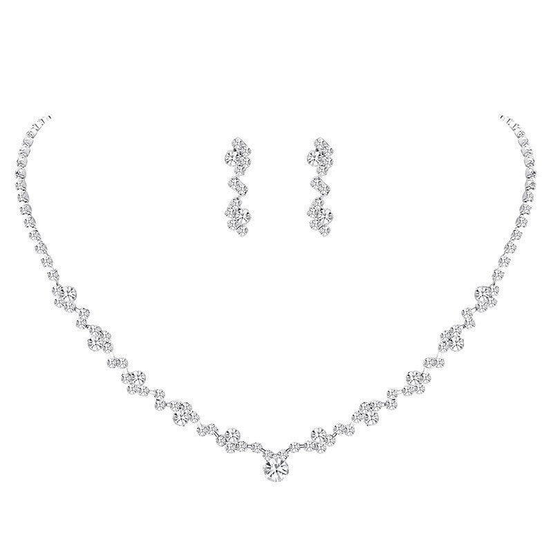 Rhinestone Geometric Pendant Necklace and Earrings Jewelry Set for Women Bridal Light Luxury