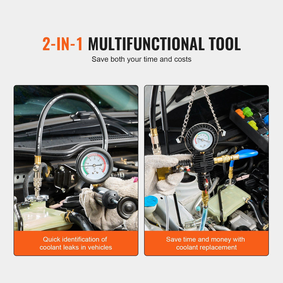 28-Piece Radiator Pressure Tester Kit in use