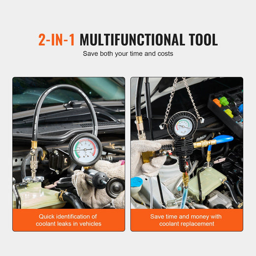 28-Piece Radiator Pressure Tester Kit in use