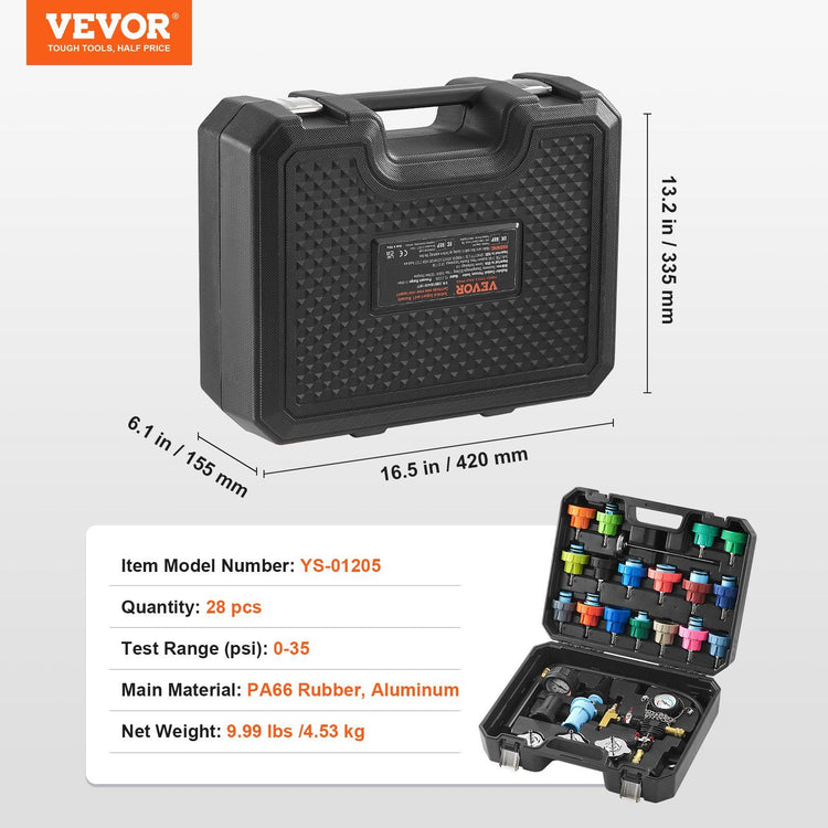 28-Piece Radiator Pressure Tester Kit overview