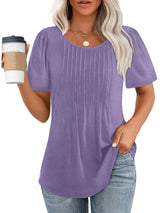Womens Pleated Round Neck T-Shirt