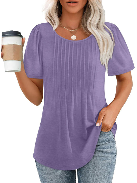 Womens Pleated Round Neck T-Shirt
