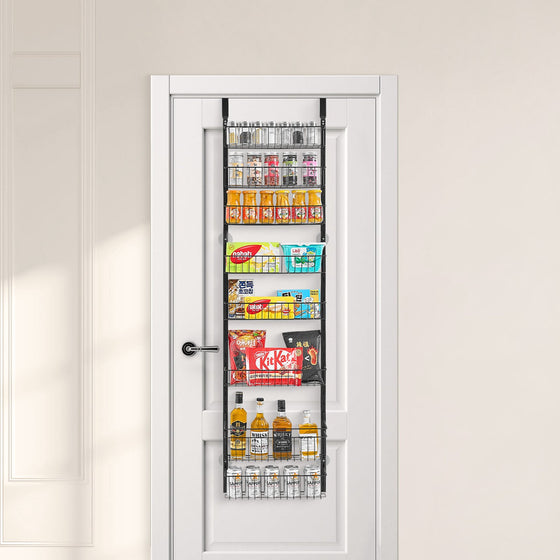 Pantry organizer hanging over a white door