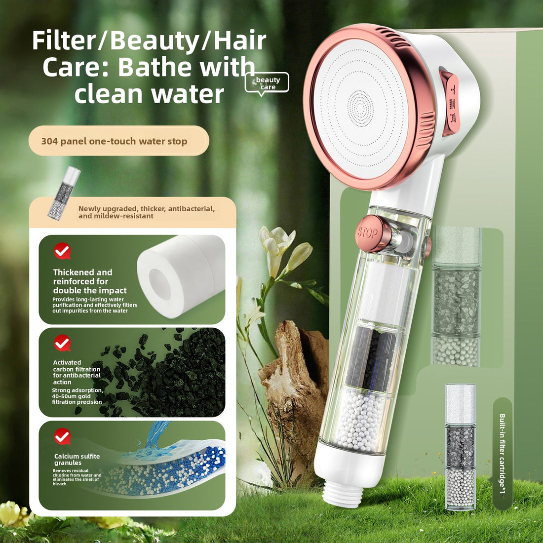 Filtering shower head purifier