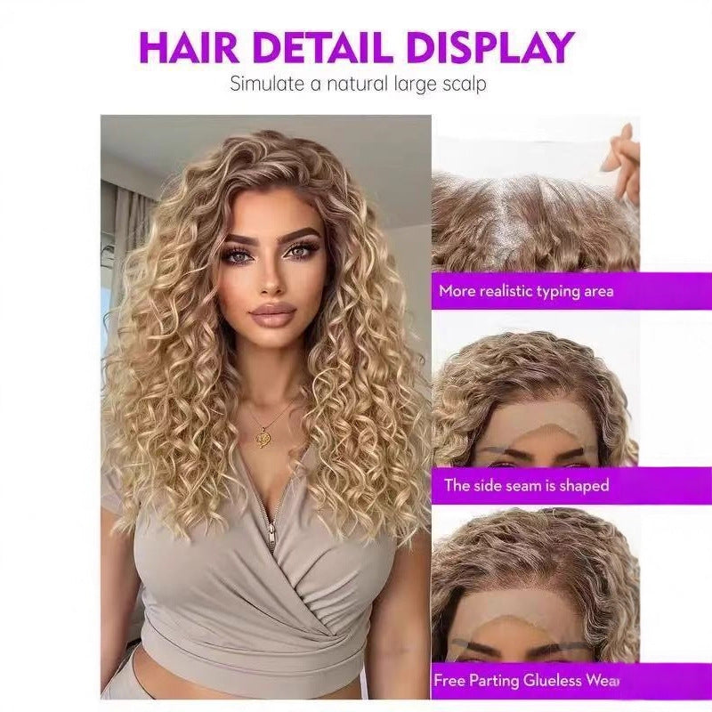 Long small curly lace front wig with middle part, photo 1