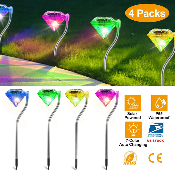 Set of 4 diamond-shaped solar garden pathway stake lights, photo 5 of 10