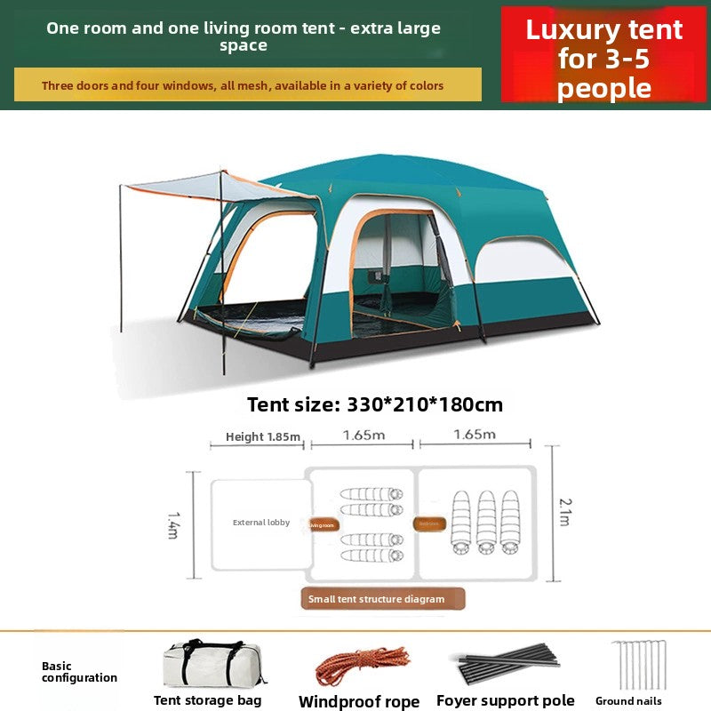 Foldable Waterproof Camping Tent with Two Bedrooms