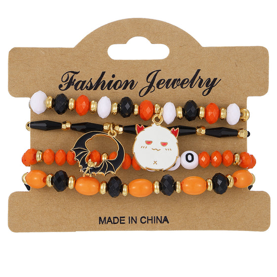Halloween Orange Pumpkin Skull Bracelet Set