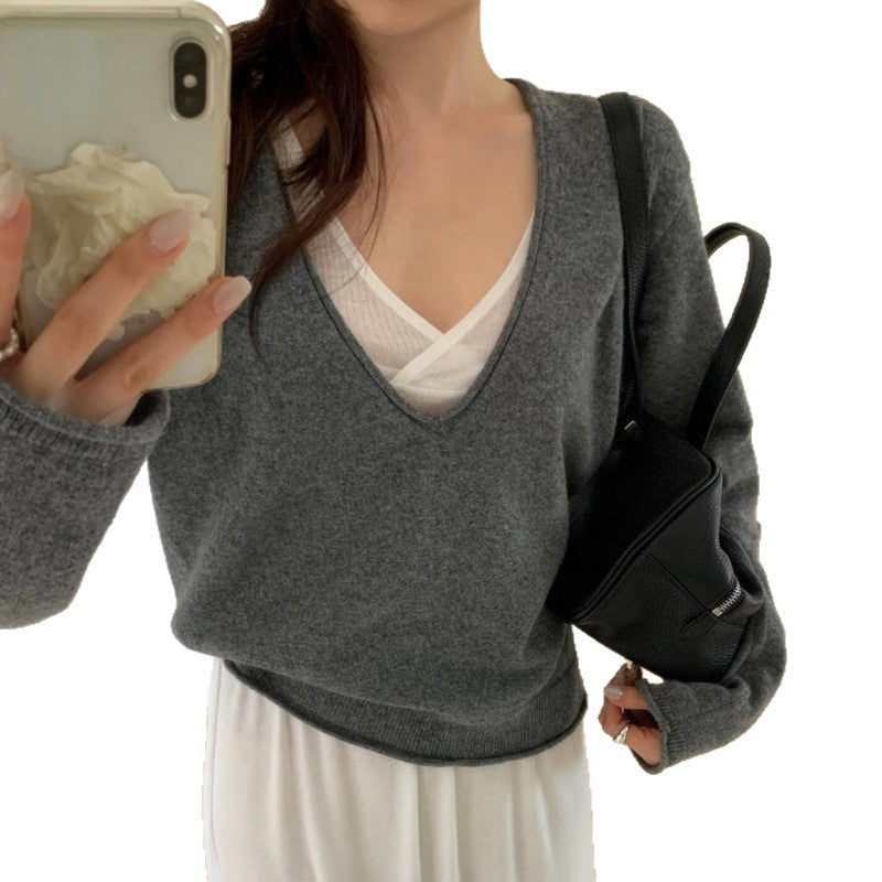 Women's loose V-neck long sleeve knit sweater, photo 5