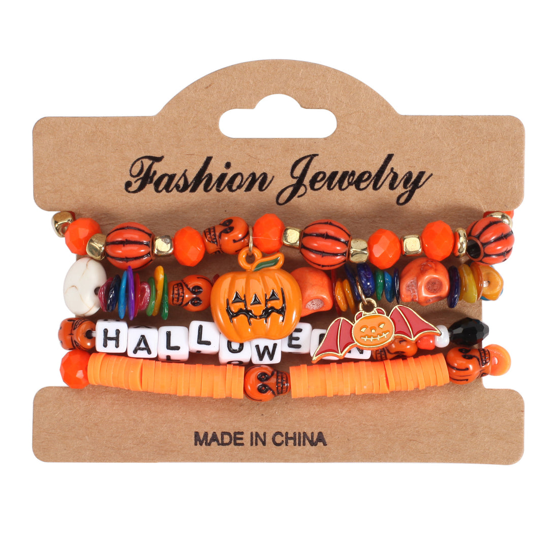 Halloween Bracelet with Ghost Pumpkin Skull Pendant Beaded Party Jewelry
