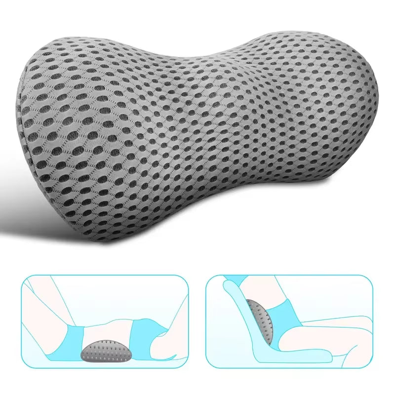 Ergonomic Memory Foam Lumbar Pillow for Back - Medium Soft Knit Fabric Cover, Removable, Ideal for Car Seat, Office Chair