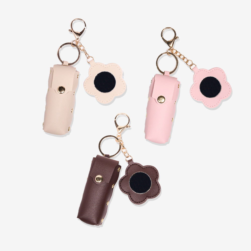 Rivet Flower Cylindrical Lipstick Pouch Keychain Pendant