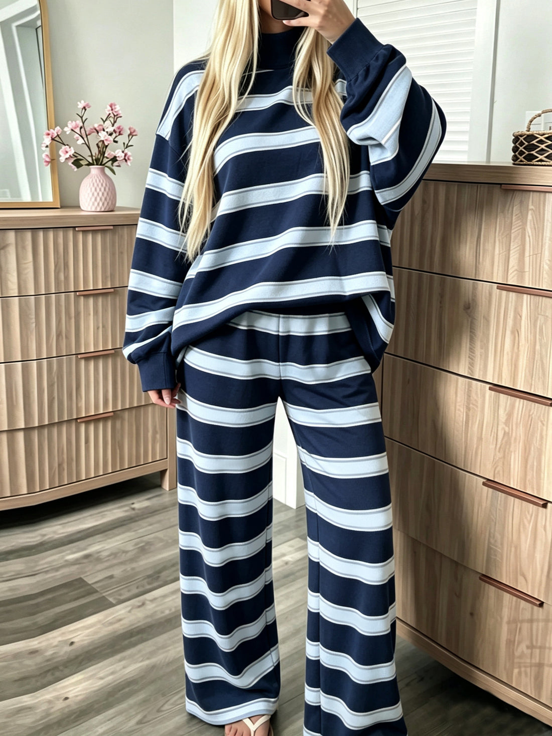 Women's Striped Tracksuit Two-Piece Set Long Sleeve Casual Pants Suit