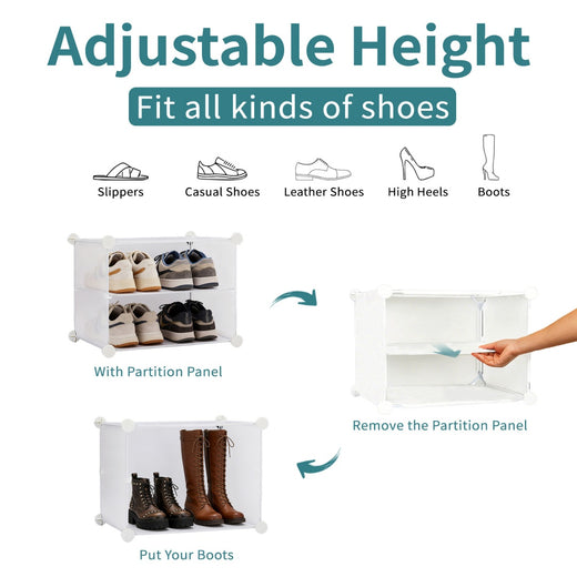 Shoe cabinet split into shorter modular sections