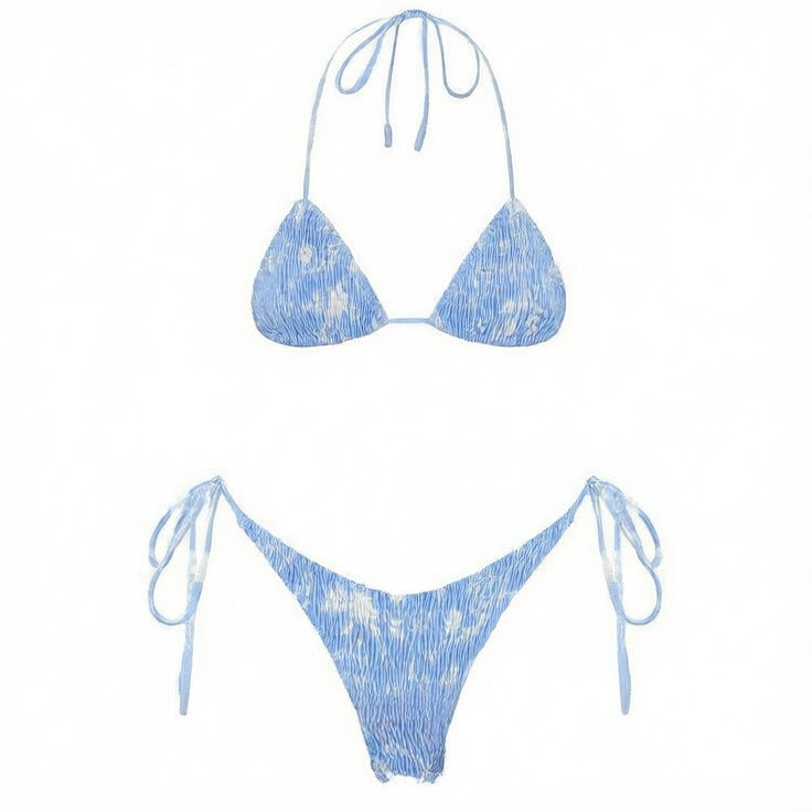Pleated printed double-sided digital printed swimsuit with a new lace-up triangular bikini product image 8
