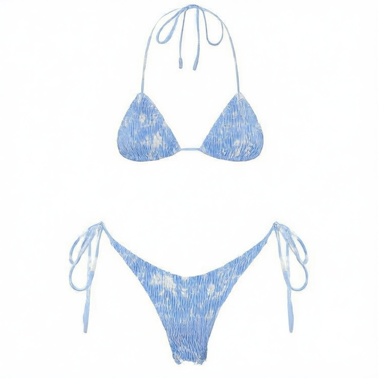 Pleated printed double-sided digital printed swimsuit with a new lace-up triangular bikini
