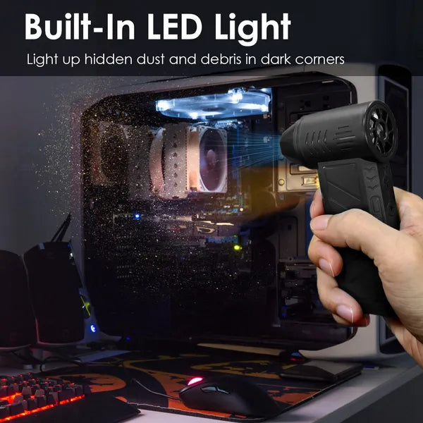 Air duster LED light cleaning dust inside a PC case