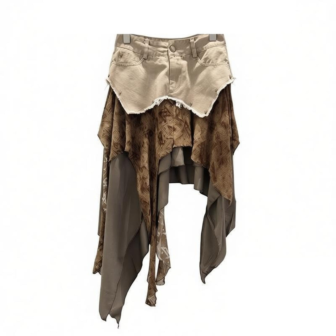 Women's American Retro Wasteland Style Irregular Hem Ribbon Decorated Denim Pleated Skirt