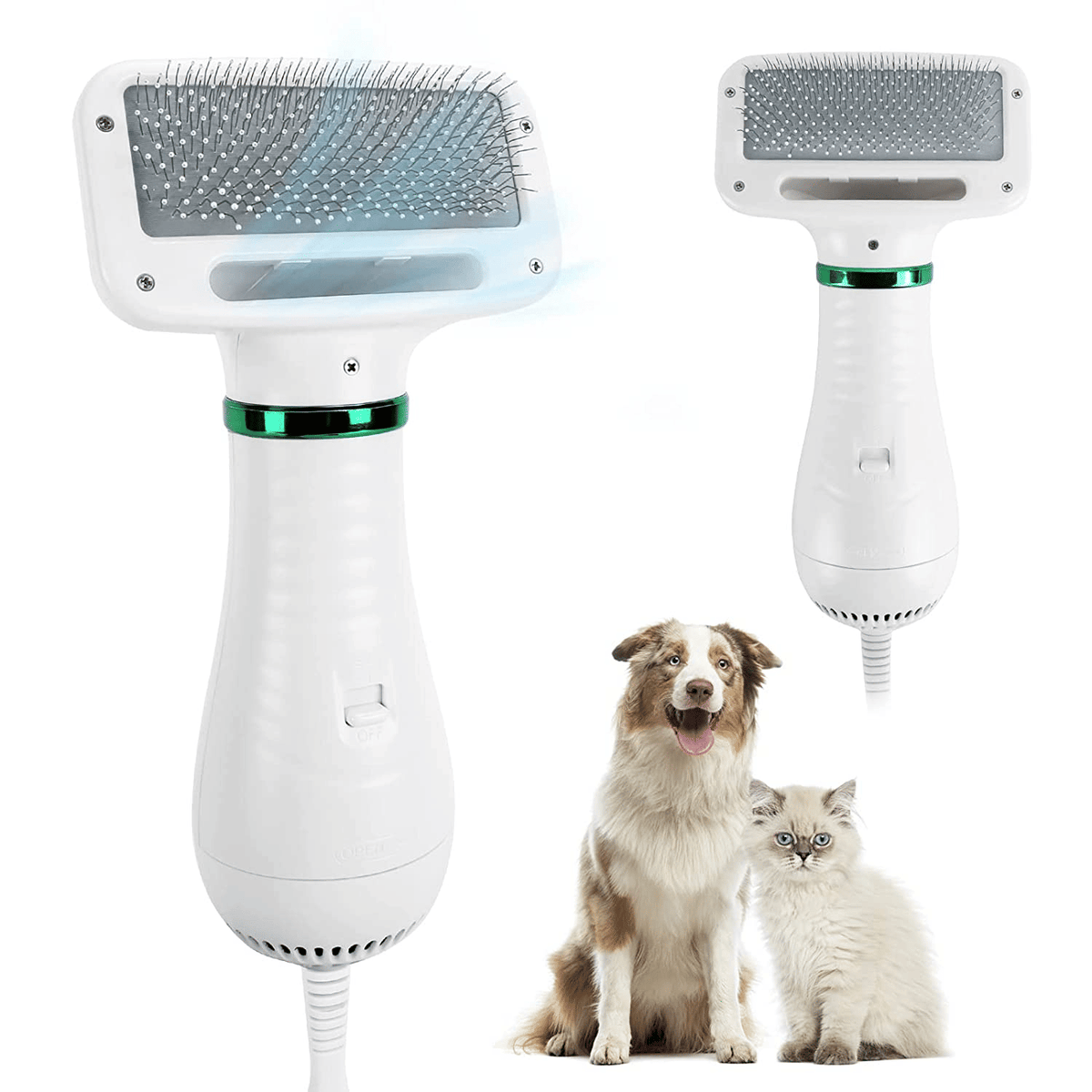 2 in 1 pet dryer and grooming brush in white