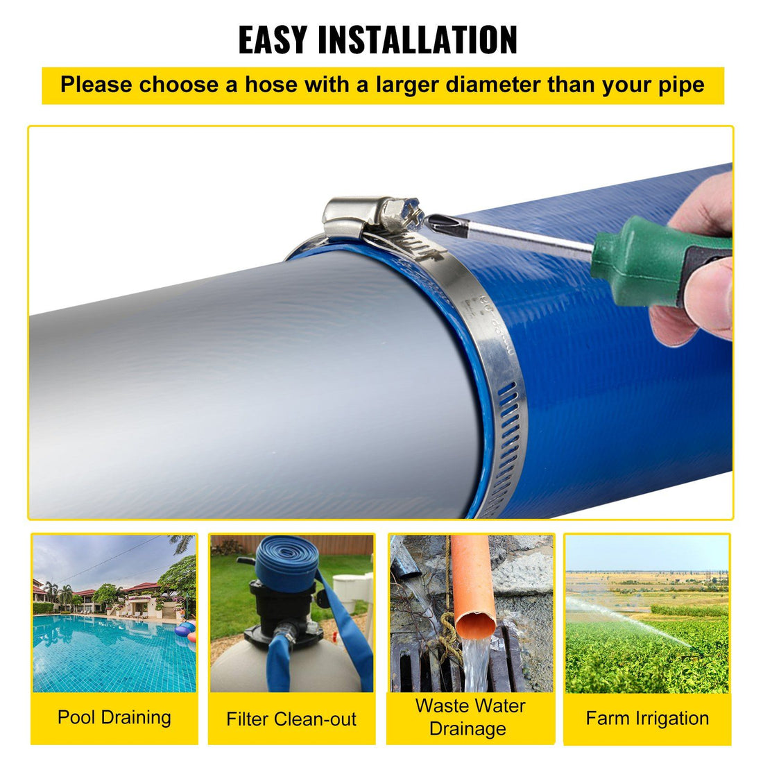 2" x 105' Lay Flat Discharge Hose scale and dimension reference