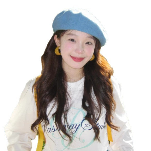 Retro Solid Color Wool Beret Hat for Women, Autumn Winter Adjustable Painter Cap