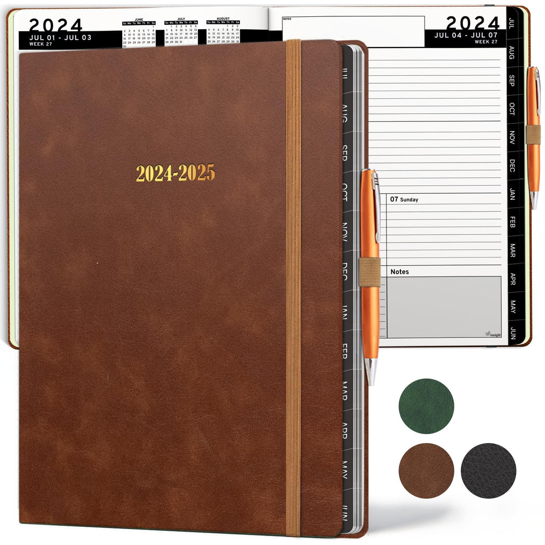 Hardcover leather planner, size reference