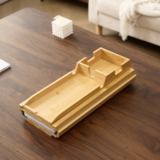Wooden sofa with magnetic detachable tray