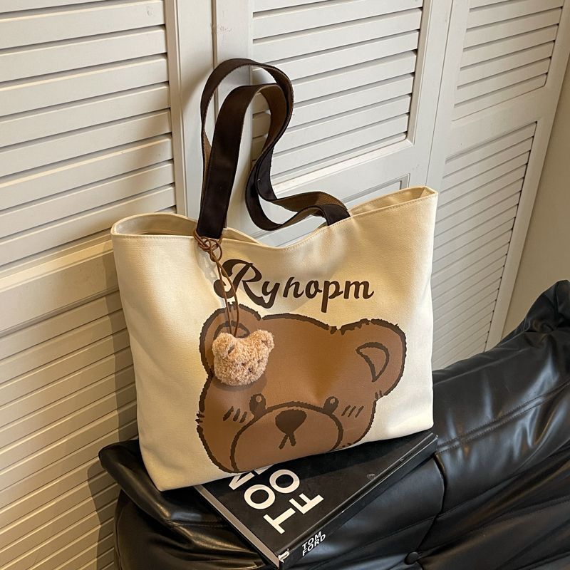 Casual Large Capacity Cartoon Bear Canvas Shoulder Tote Bag
