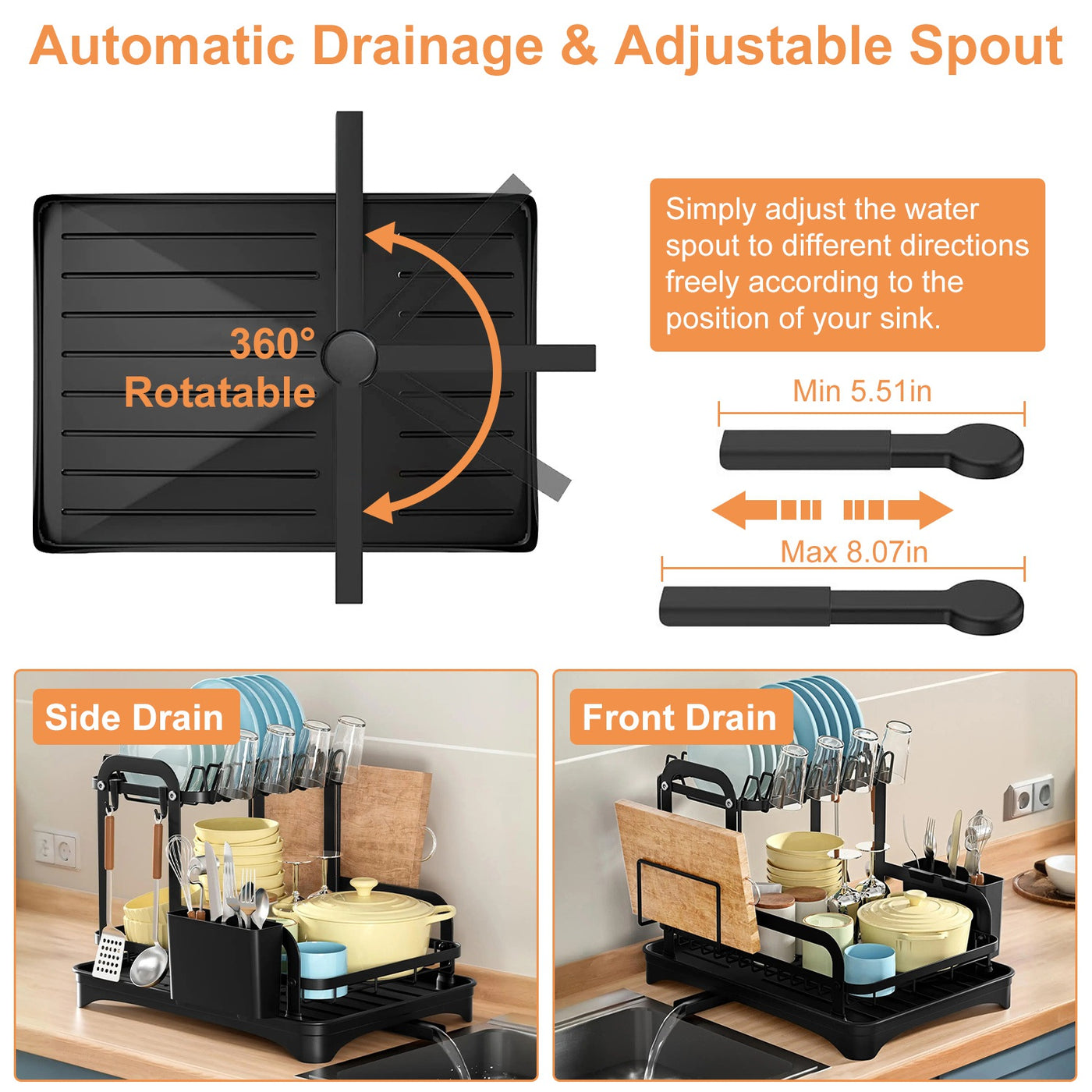 2 tier dish drying rack with cutting board slot